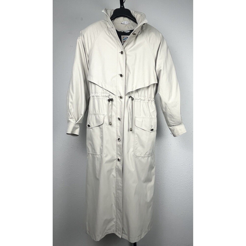 Travel Smith Trench Coat Vintage Long Raincoat Hood Liner Pockets Cinch Beige XS